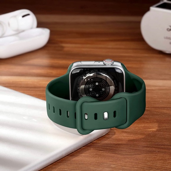 Silicone Apple Watch Bands 2 Pc Set Navy Blue & Forest Green - Picture 2 of 7